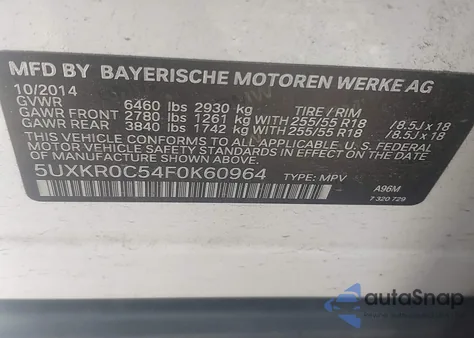 2015 BMW X5 xDrive35I из США, поврежденный, VIN 5UXKR0C54F0K60964